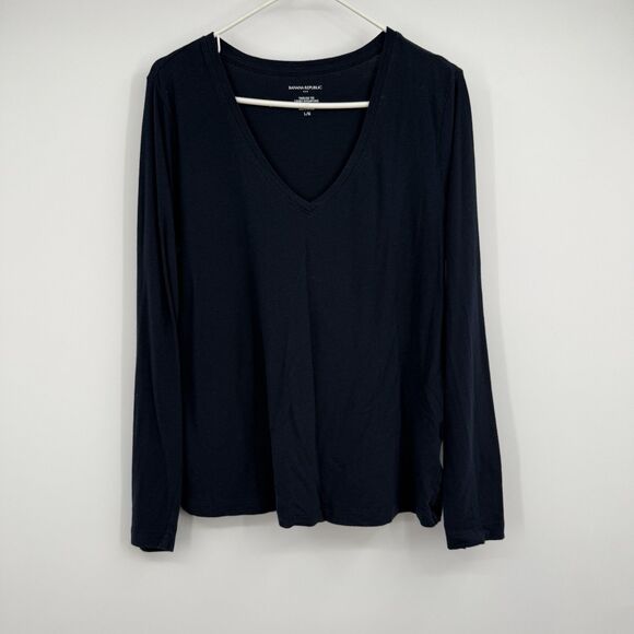 Womens Banana Republic LS Navy Blue Timeless Tee T-Shirt L Intemporel Layering - Picture 1 of 8